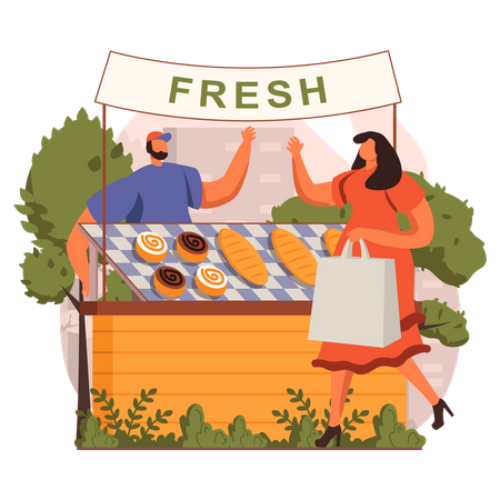 Girl buying fresh Bread  Illustration