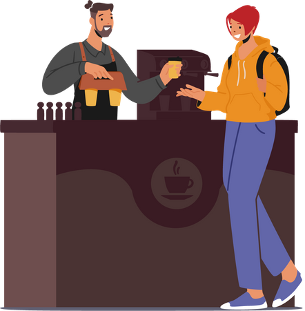 Girl buying freshly brewed coffee  Illustration