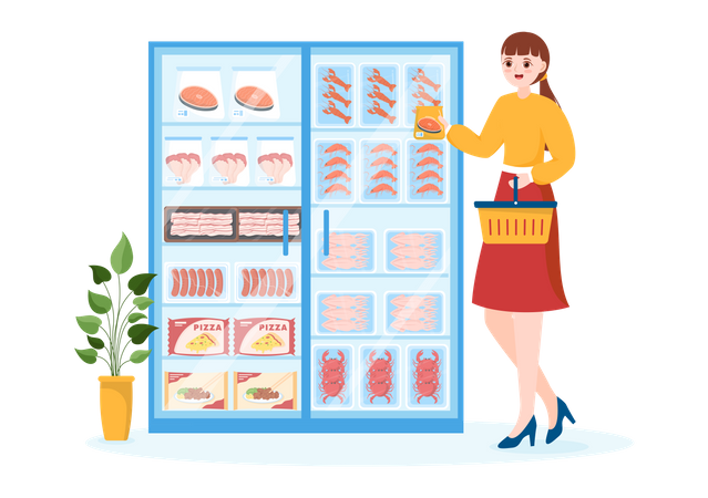 Girl buying Frozen Food Illustration