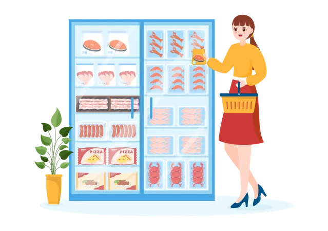 Girl buying Frozen Food  Illustration