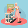 illustrations of woman buying fruit