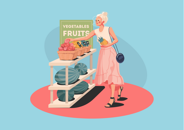 Girl buying fruits in store  Illustration