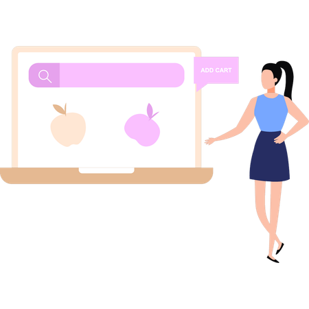 Girl buying fruits online  イラスト