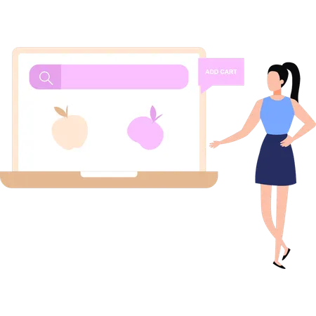 Girl Is Buying Fruits Online Illustration