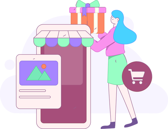 Girl buying gift online  Illustration