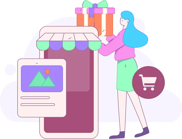 Girl buying gift online  Illustration