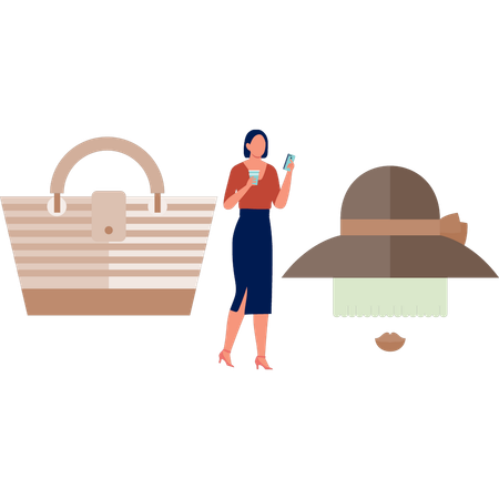 Girl buying handbag online  Illustration