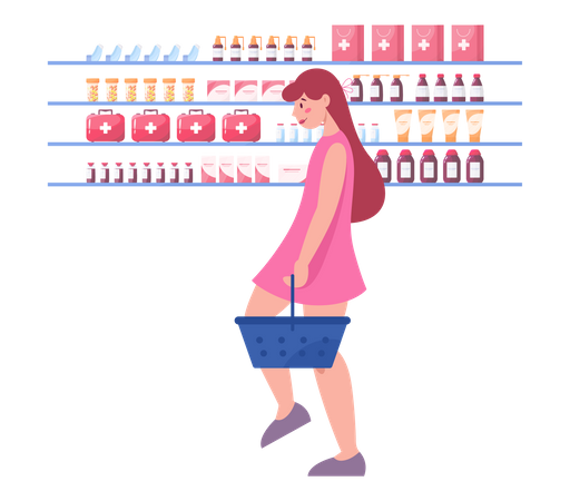 Girl buying medicine from pharmacy shop  Illustration