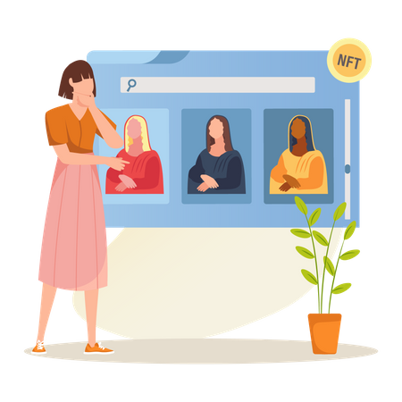 Girl buying NFT  Illustration