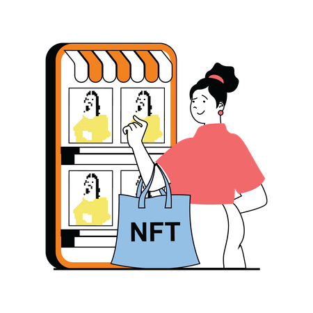 Girl buying nft profile online  イラスト