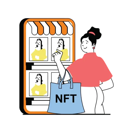 Girl buying nft profile online  Illustration