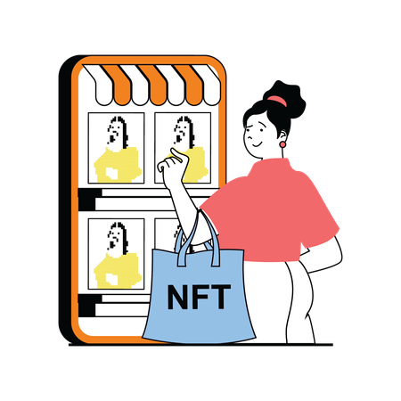 Girl buying nft profile online  Illustration