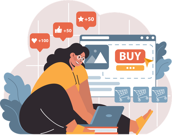 Girl buying online from shopping website  Illustration