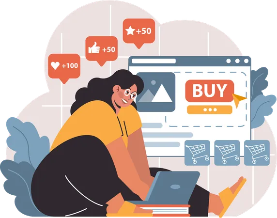 Girl buying online from shopping website  Illustration
