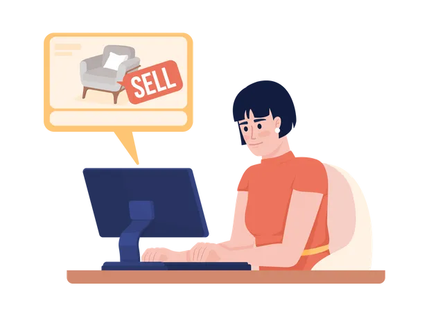 Girl buying online furniture  Illustration