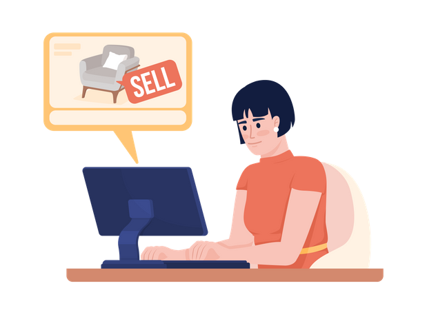 Girl buying online furniture  Illustration