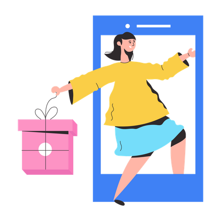 Girl buying Online Gift  Illustration