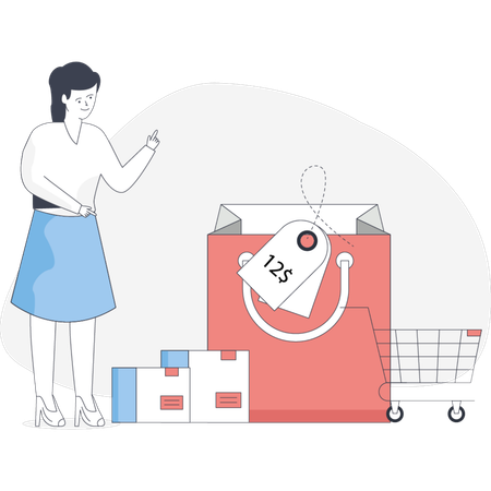 Girl buying product on sale  Illustration