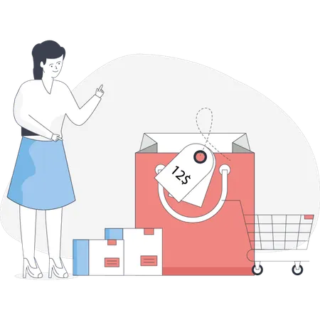 Girl buying product on sale  Illustration