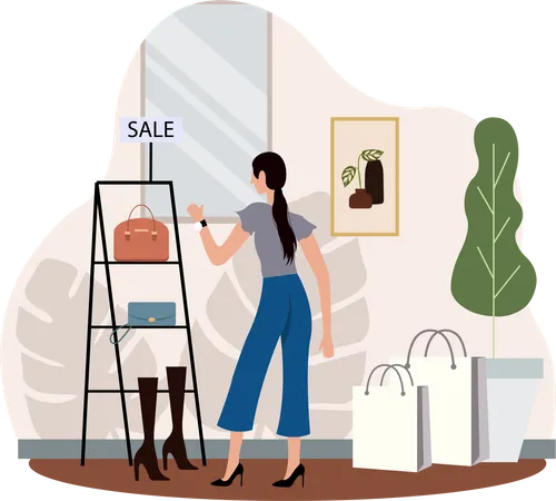 Girl buying purse  Illustration