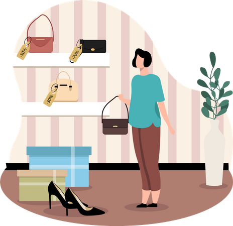 Girl buying purse  Illustration