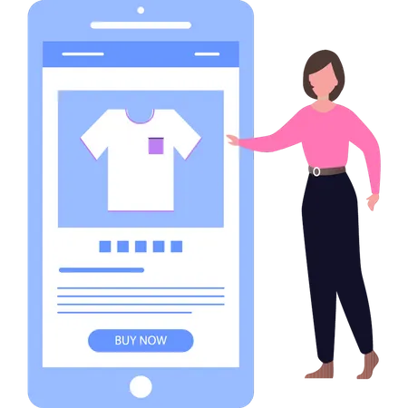 A Girl Is Buying A Shirt Online Illustration