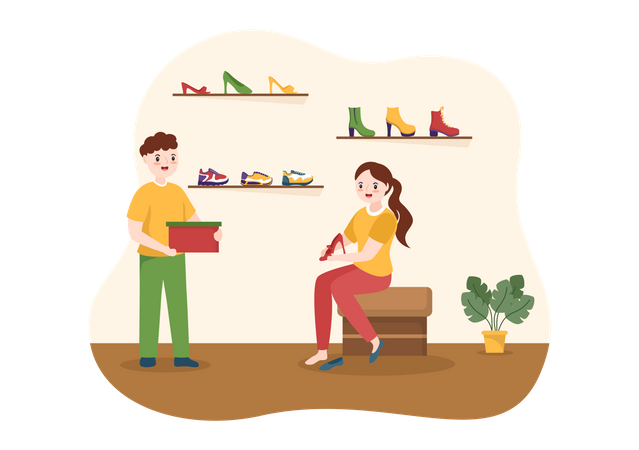 Girl buying shoe  Illustration