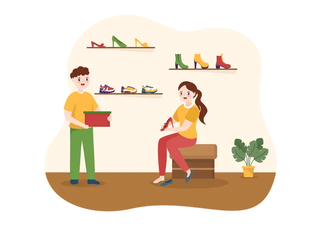 Girl buying shoe  Illustration