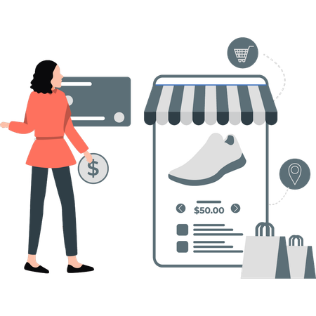 Girl buying shoes online  Illustration