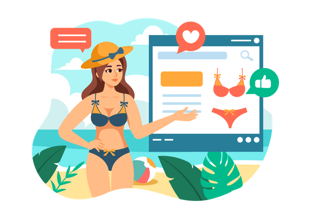 Girl buying swimsuit online  Illustration