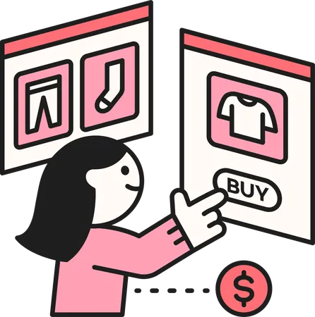 Girl buying t-shirt from shopping website  Illustration