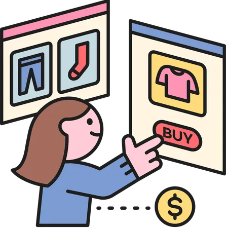 Girl buying t-shirt from shopping website  Illustration