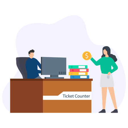 Girl buying ticket at Ticket Counter  Illustration