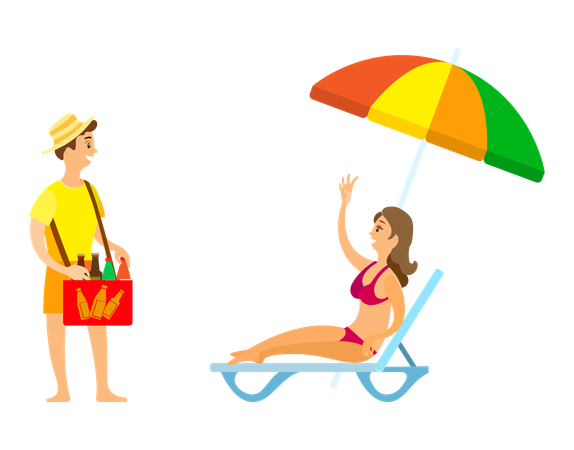 Girl buys cold drinks from vendor  Illustration