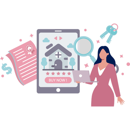 Girl buys new house  Illustration