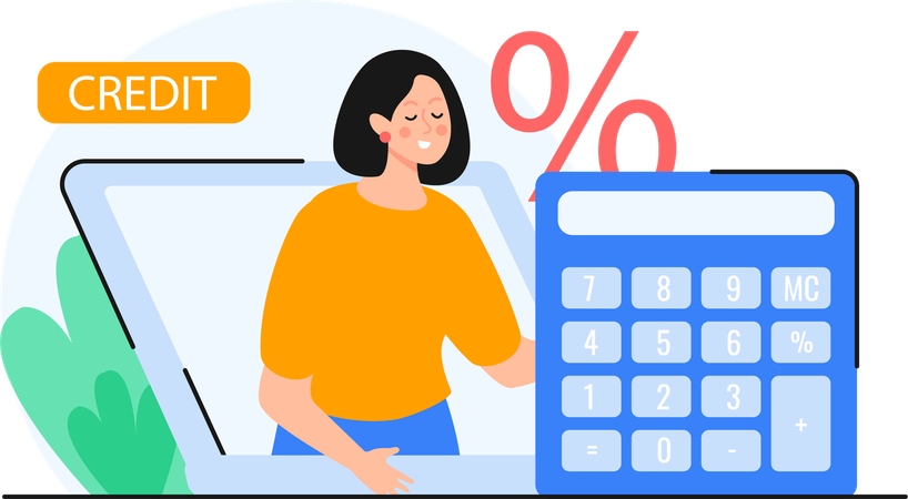 Girl Calculate Credit Score  Illustration