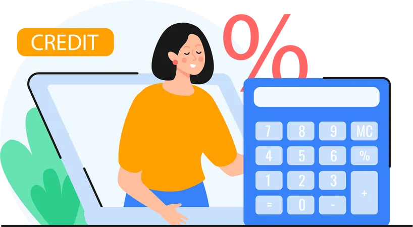 Girl Calculate Credit Score  Illustration