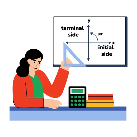 Girl calculating angles using set square  Illustration