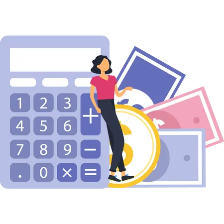 Girl Calculating Budget  Illustration