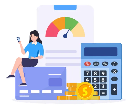 Girl calculating credit score  Illustration