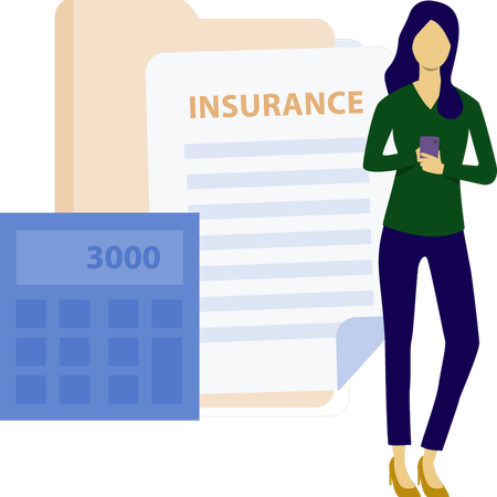 Girl calculating insurances amount  Illustration