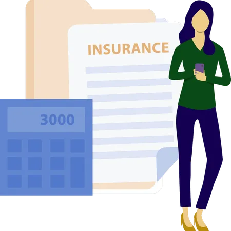 Girl calculating insurances amount  Illustration