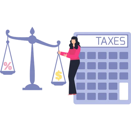 Girl Calculating Tax  Illustration