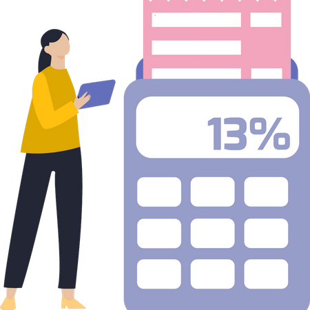Girl Calculating The Tax  Illustration