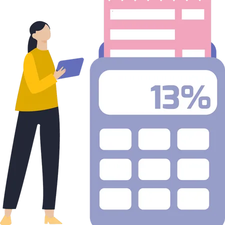 Girl Calculating The Tax  Illustration