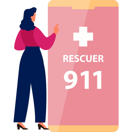 Girl Calling 911 Online On Mobile  Illustration