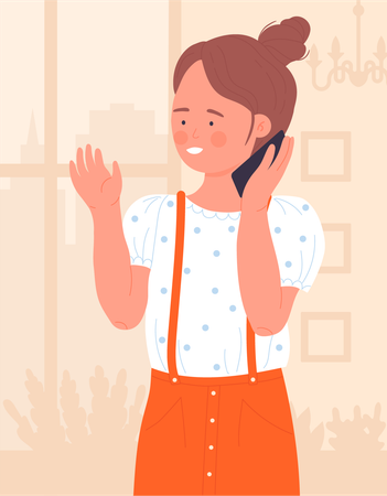 Girl Calling On Phone  Illustration