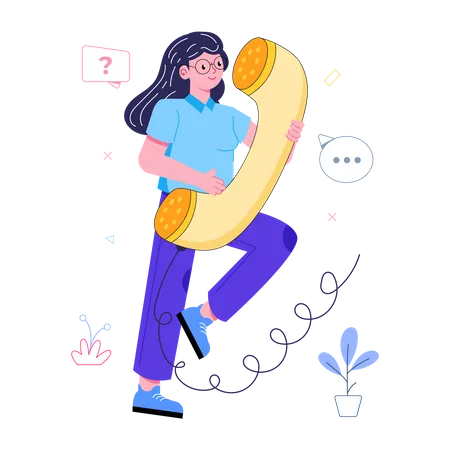 Girl calling via line phone  Illustration