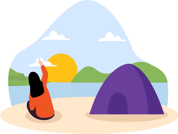 Girl camping  Illustration