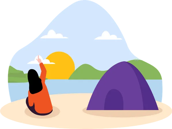 Girl camping  Illustration